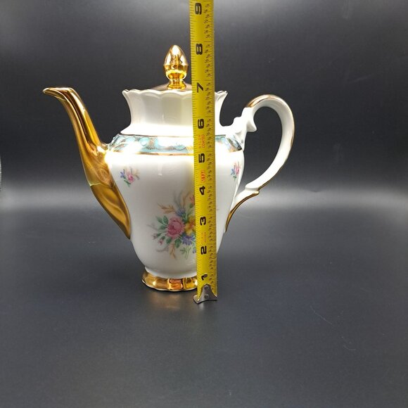 Vintage Bavaria Porcelain Teapot Gold Trim Floral Design - Picture 14 of 16